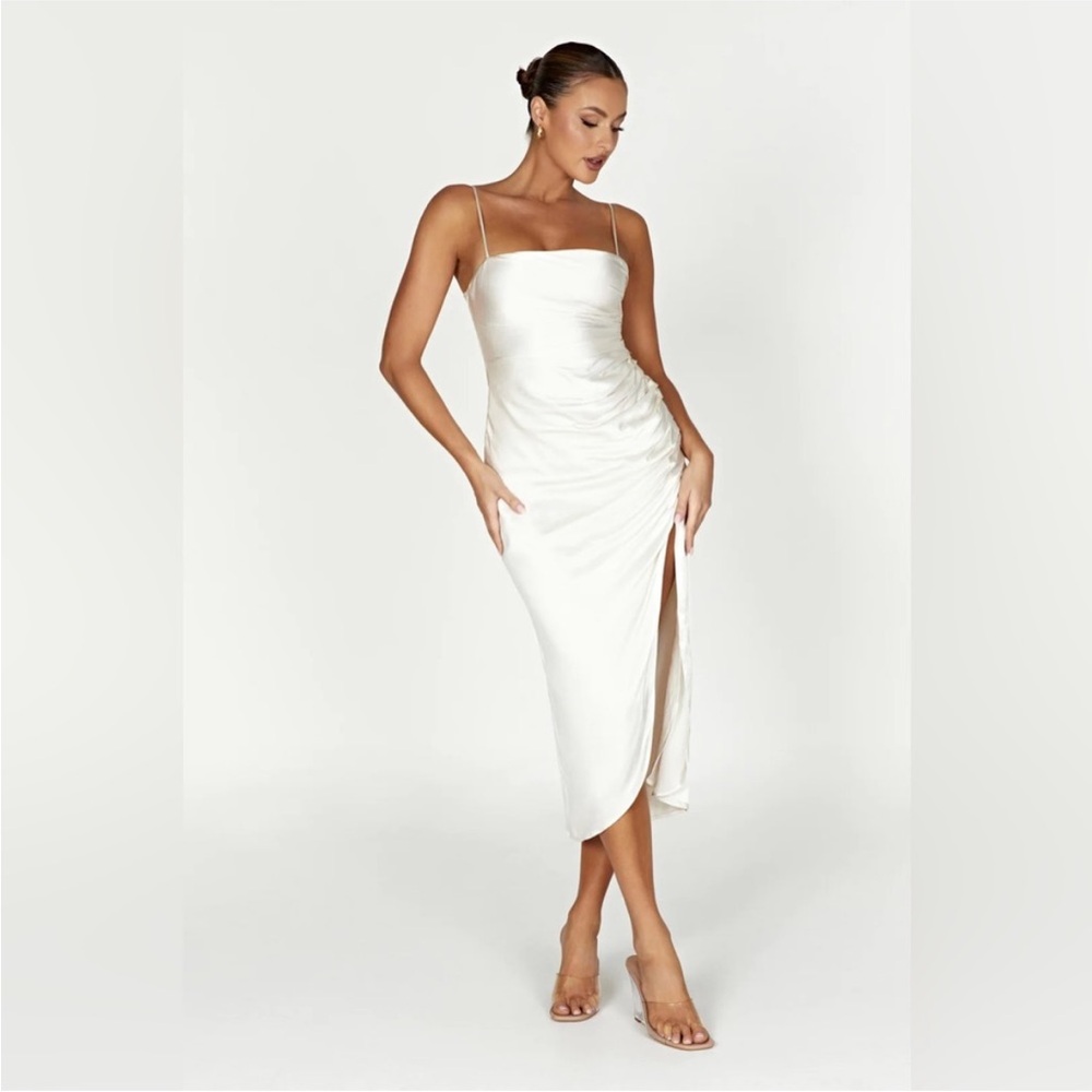 Meshki Ivory Satin Midi Dress